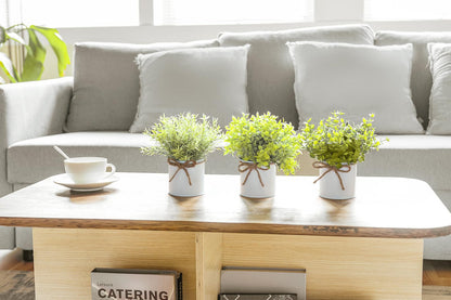 Mkono Fake Plants in Farmhouse Galvanized Metal Pots Table Centerpiece Rustic Home Decor, 3 Pack Potted Artificial Plants Faux Eucalyptus for Shelf Indoor Dining Room Office