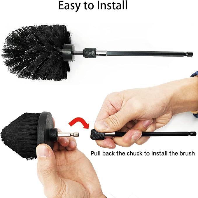 Drill Brush Attachment Set, 7 Pack 1/4in Power Scrubber Brush + Extend Long Rod