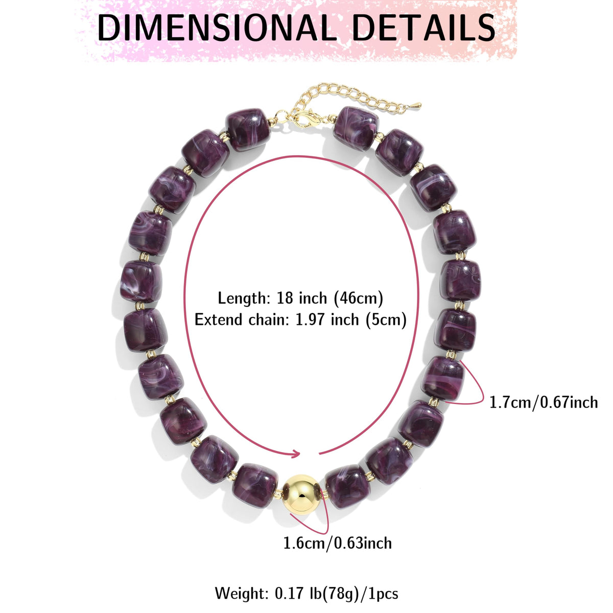 BREPINE Purple Chunky Necklaces for Women Multicolored Large Square Resin Beads Necklace Trendy Bold Statement Beaded Summer Candy jelly Vacation Choker
