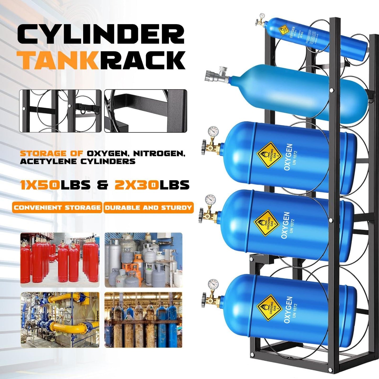 Garvee Refrigerant Tank Rack, 6-Tier Steel Freon Tank Holder for 1x50Lbs and 2x30lbs Cylinders, Heavy Duty Gas Bottle Storage Shelving for Work Van & Shop, Fits Oxygen Nitrogen Gases, 15" x 12" x 48"