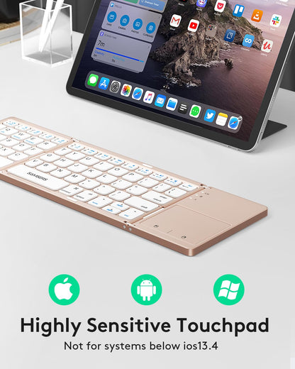 Samsers Foldable Bluetooth Keyboard with Touchpad - Portable Wireless Keyboard with Holder, Rechargeable Full Size Ultra Slim Pocket Folding Keyboards for Android Windows iOS Tablet & Laptop - Black