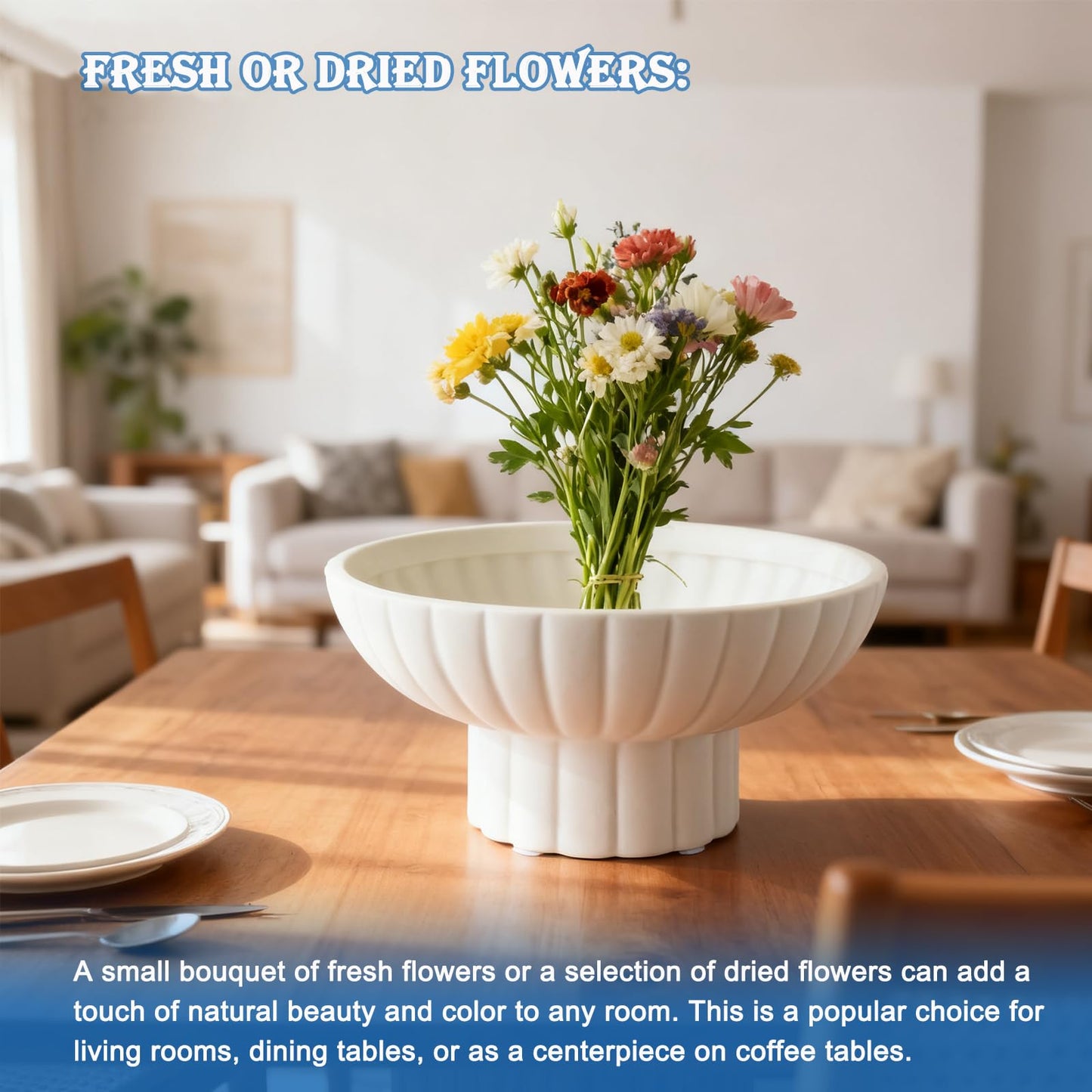 ALIWINER Small Modern Pedestal Decor Fruit Bowl 8" Ceramic,Approx 26 oz Fluted Catch-all Bowl,Footed Home Decorative Bowl for Home Decor,Coffee Table Centerpiece