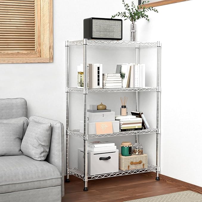 Xcity Storage Shelves, 4 Tier Heavy Duty Metal Shelving Unit, 1600 LBS Capacity Adjustable Steel Wire Shelf Organizer for Pantry, Kitchen, Garage, 14" D x 36" W x 54" H, Chrome