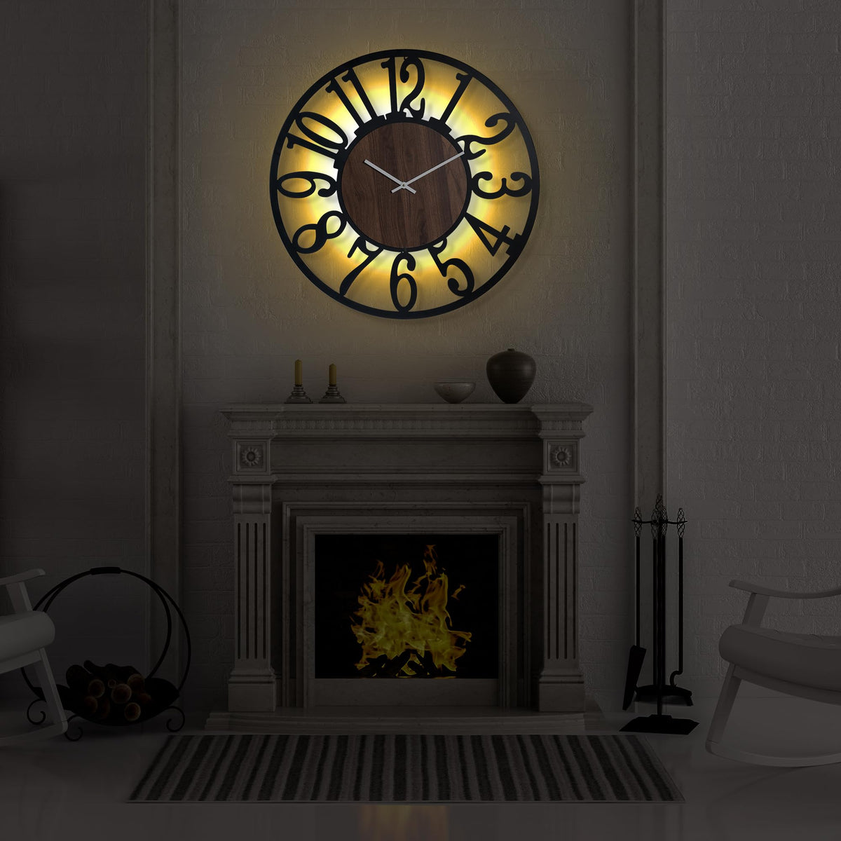LEIKE Large Wall Clock 32'' Lighted Rustic Wood Clock with Remote Timer, Silent Battery Operated Modern Oversized Wall Clock for Living Room, Bedroom, Farmhouse, Home Decor, Large Number Display