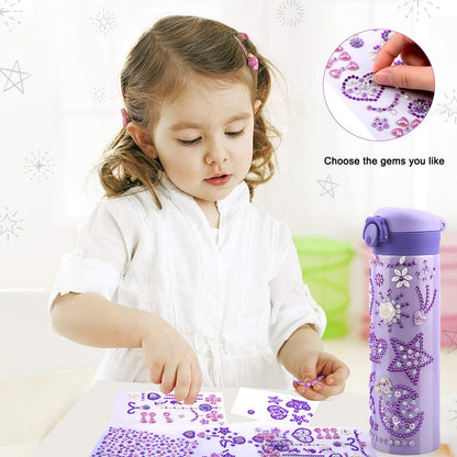 HULASO Christmas Gifts for Kids 7 Year Old Girls Decorate Your Own Water Bottles with Gem Stickers - DIY Birthday Gifts Arts and Crafts, BPA Free Stainless Steel Vacuum Insulated Mug (17 OZ)