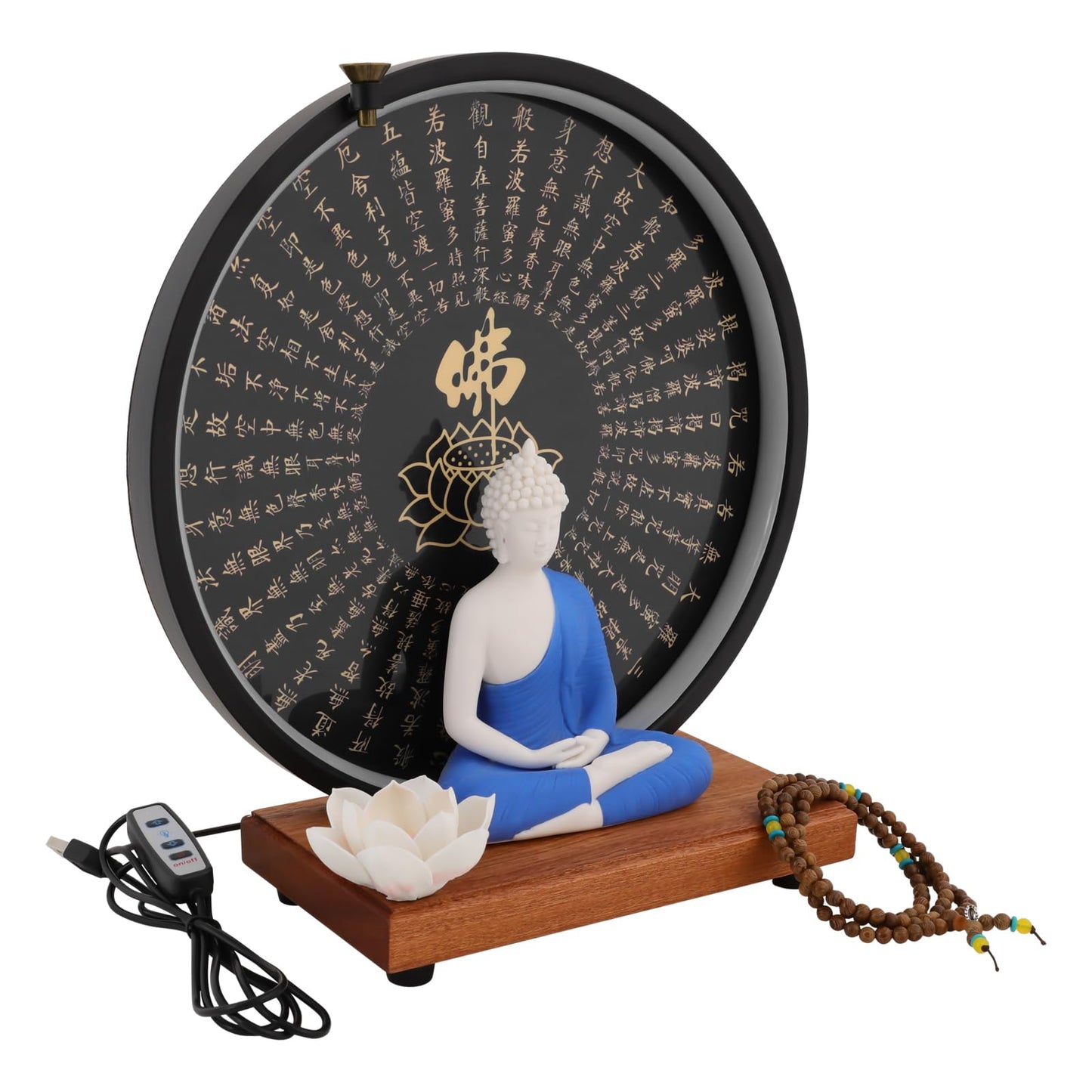KUMOYOU Buddha Statue Decoration, Ceramic Buddha Statue with LED Ring Light & Backflow Incense Burner, Meditation Decor for Home and Office (Blue)