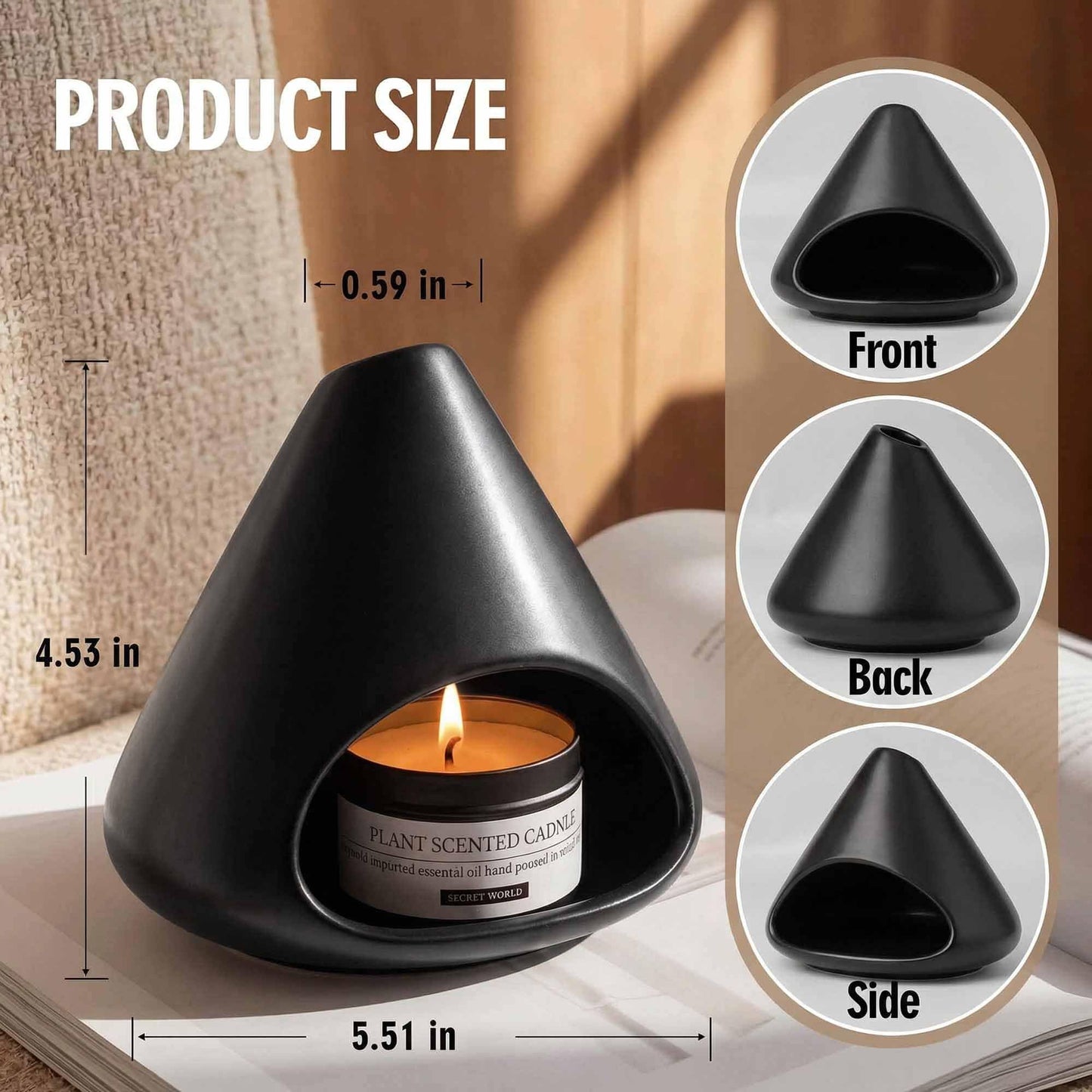 Ceramic Palo Santo Holder Incense Burner, Black Cone Mini Fireplace for Sage Sticks Burner with Chimney Handmade for Cedar,Yoga, Anxiety Relief Meditation for Women