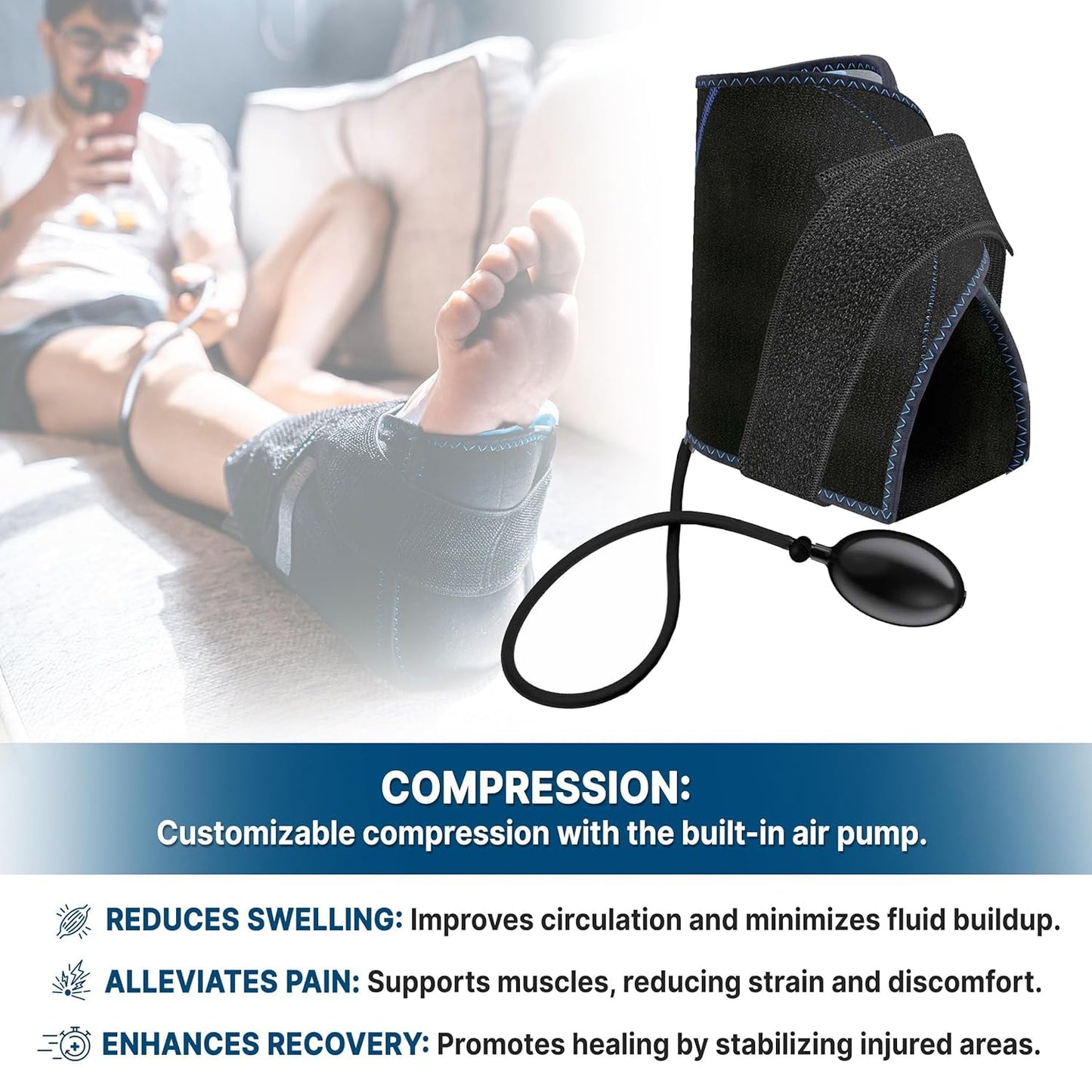 Koprez Foot Ice Pack Wrap with Compression Pump – Reusable Cryotherapy Wrap for Ankle, Heel, Achilles Tendon Pain Relief, Swelling & Injury Recovery, Universal Fit for Athletes