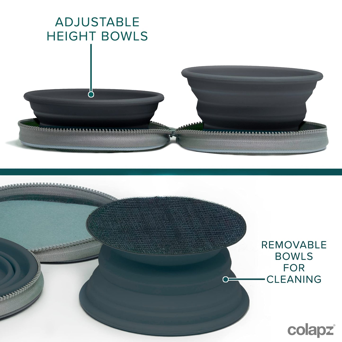 Colapz Collapsible Dog Bowls with Travel Case – Foldable Silicone Pet Feeding & Water Bowls for Travel, Camping & Hiking – Charcoal Grey