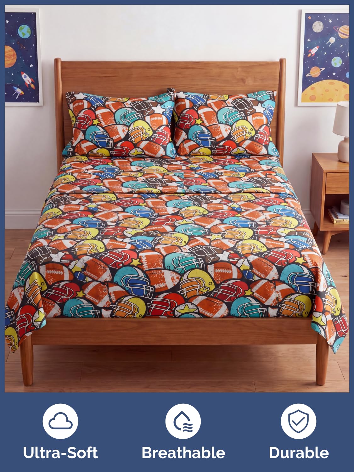 CGK Unlimited Kids All Star Helmets Full 4 Piece Sheet Set - Boys, Girls, Teens, Toddler - Easy Fit Deep Pockets - Soft, Cooling & Breathable Sheets - Cozy, Fade and Wrinkle Free - Machine Washable