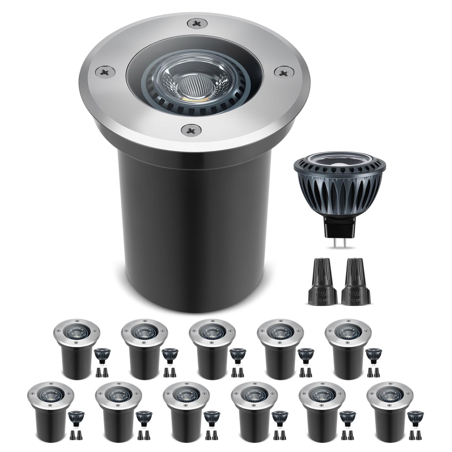 Gardencoin Low Voltage Landscape LED Well Lights, 12V in Ground Lights Outdoor IP67 Waterproof, 5" Tall Wired Landscape Up Lighting, Included Replaceable 5W 2700K MR16 Bulb Dimmable, 12 Pack