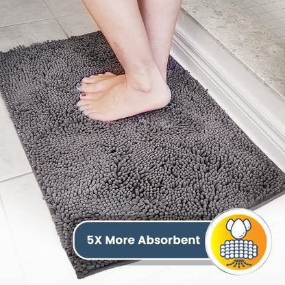 Muddy Mat AS-SEEN-ON-TV Highly Absorbent Microfiber Door Mat and Pet Rug, Non Slip Thick Washable Area and Bath Mat Soft Chenille for Kitchen Bathroom Bedroom Indoor and Outdoor - Grey Medium 30"X19"