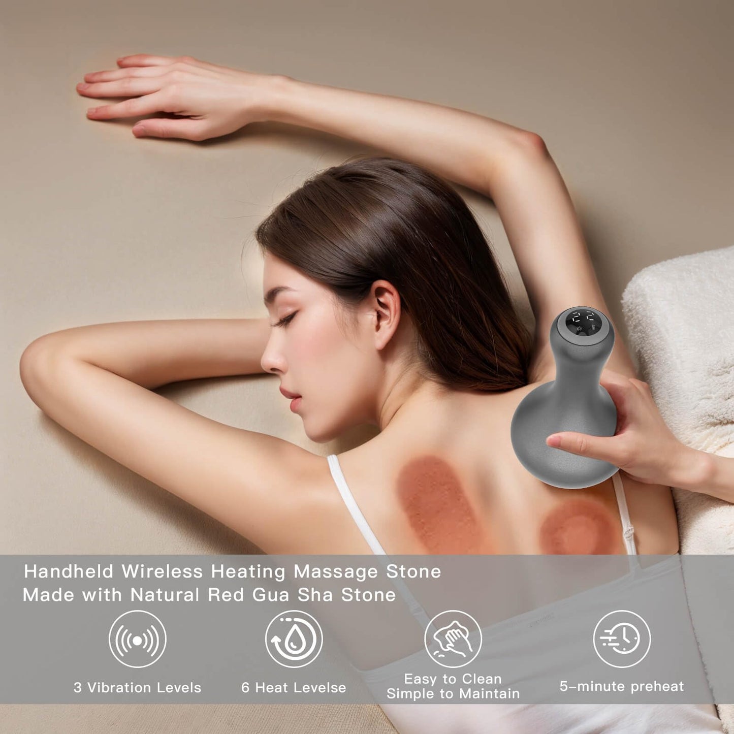 DragonJungle Hot Stones for Massage，Hot Stones Muscle Massage with Warmer, Wireless Natural Red Bian Stone Electric Gua Sha for Home Spa