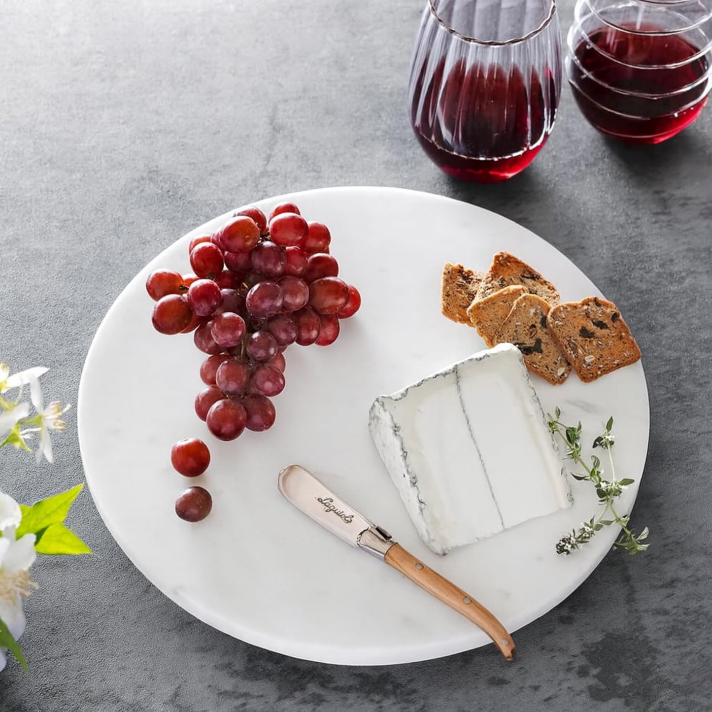 Reallnaive Round Marble Cheese Board 11.8 Inch Charcuterie Cutting Tray Marble Serving Decorative for Decoration Charcuterie Kitchen