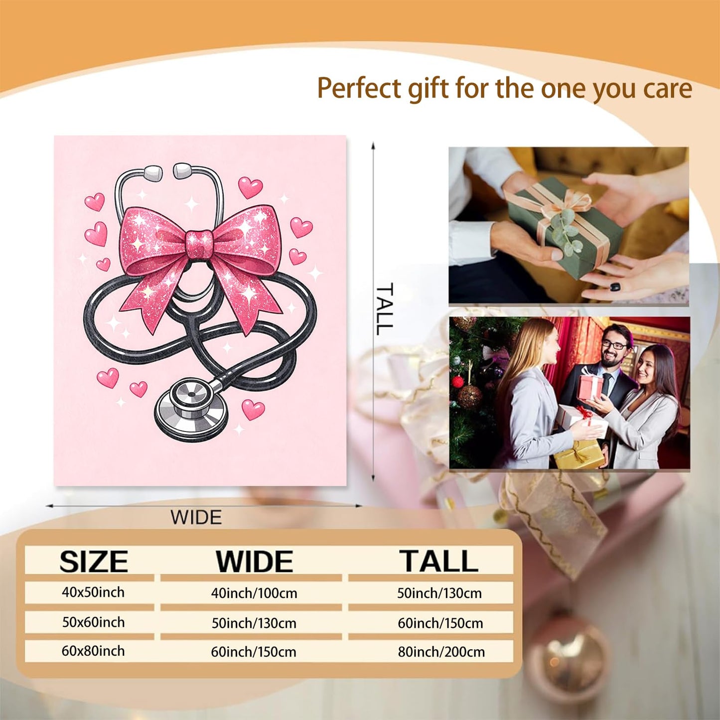Nurse Blanket Gifts for Women Girls Kids, Soft Warm Lightweight Pink Bow Stethoscope Medical Throw Blankets for Living Room Sofa Home Bedroom Decor 50" x 60"