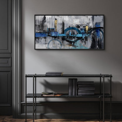 KLAKLA Abstract Wall Art - Blue and Gray Pictures Canvas Artwork for Living Room Bedroom Horizontal Black Framed Above Bed Wall Decor - 20x40