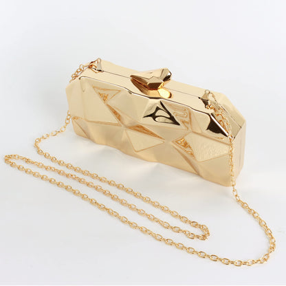 Reberomantic Women Lattice Pattern Metal Handbag Chain Geometric Evening Clutch Purse (G-Large Gold)