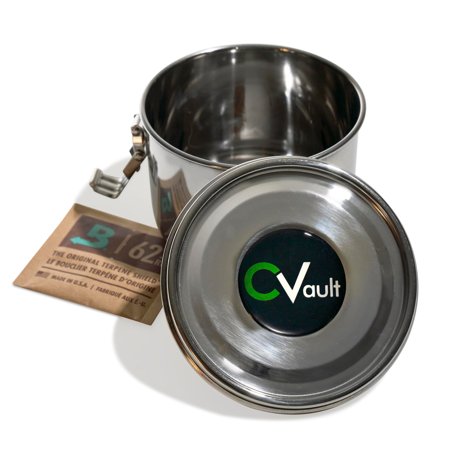 CVAULT Medium 1 oz Storage Container | Air Tight & Light Resistant | Food Grade Stainless Steel | Includes 62% RH 8-gram Pack