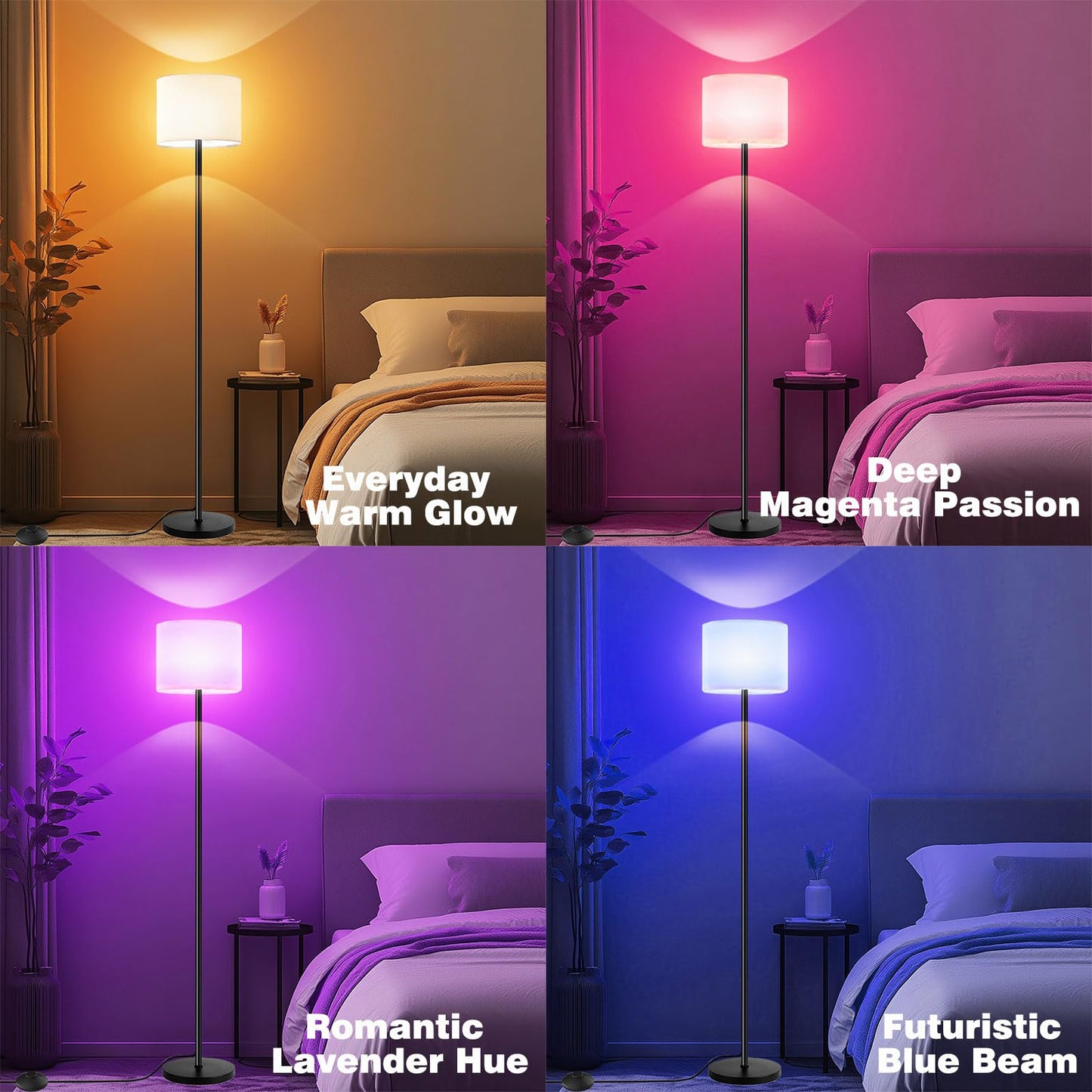 Fuvqeyes Smart Floor Lamp with APP & Remote Control - Dimmable RGB & White Light (3000K-6500K) for Living Room, Bedroom, Office - Modern Standing Lamp with 9W LED Bulb Included