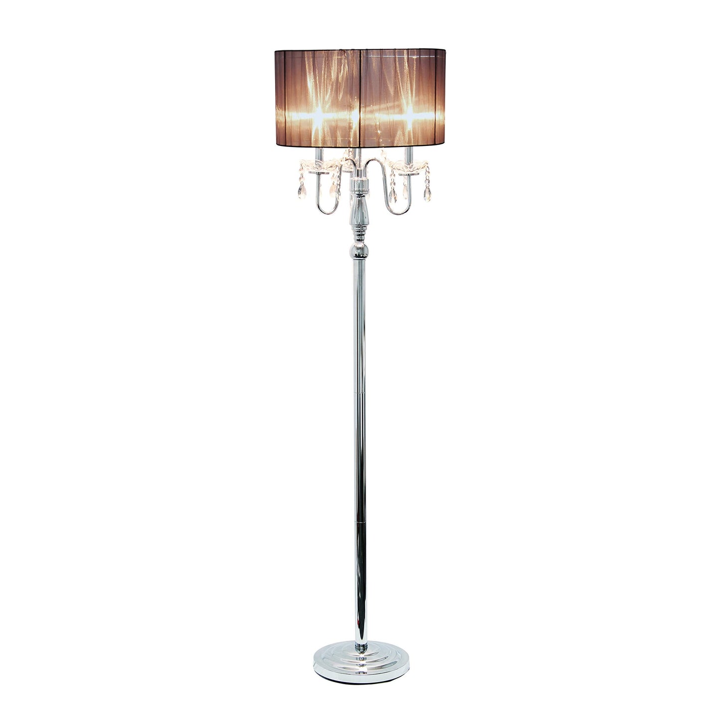 Elegant Designs LF1002-BLK Trendy Romantic Sheer Shade Hanging Crystals, Black Floor Lamp