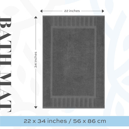 White Classic Set of 2 Bath Mats for Bathroom Floor, 86 x 56 cm Terry Cloth Hotel Styles Bath Mat 2 Pack, Dark Grey Reversible Bath Towel Mats, Machine Washable Shower Bathroom Floor Towels, Grey