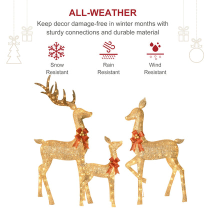 HOYECHI 6.5 FT Oversized Christmas Decorations Outdoor Lighted Reindeer – 3-Piece 3D Deer Family Set with 340 Warm White LED Lights for Yard, Lawn, Garden & Porch Holiday Display - Gold