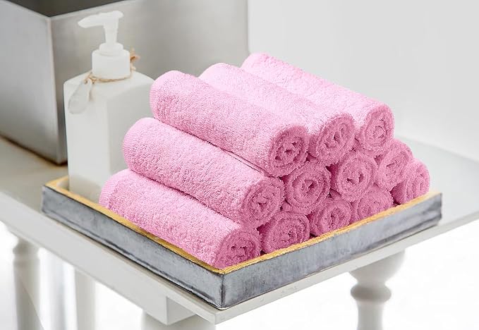 Avalon Towels Cotton Washcloths 24-Pack – 12 x 12 Inch Pink Super Soft &