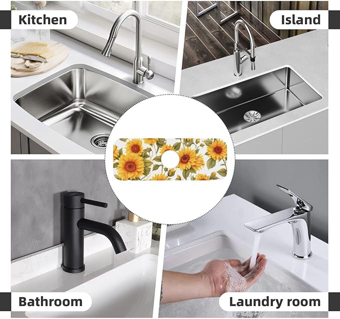 Kitchen Faucet Mat 15 x 5.5 Inch Sunflowers Faucet Draining Mat Absorbent