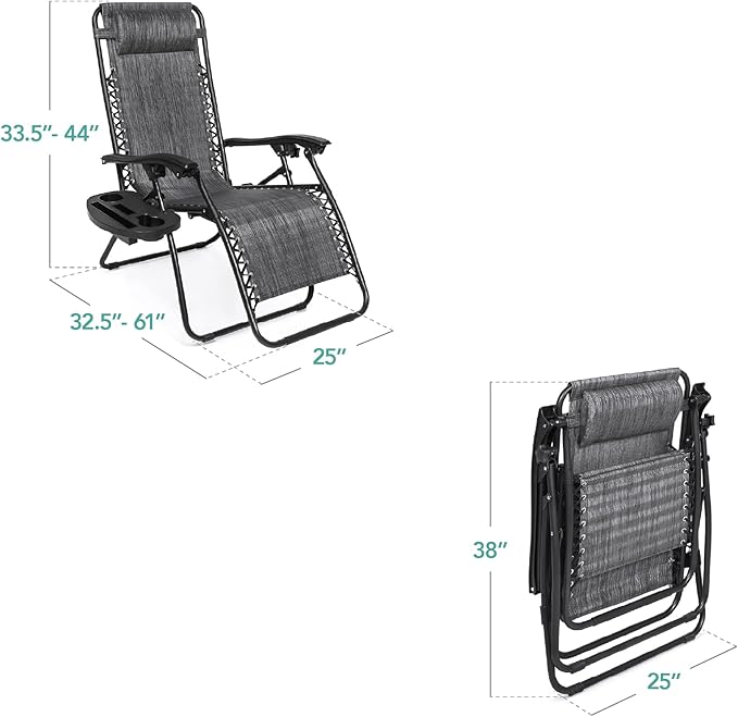 Best Choice Products Set of 2 Adjustable Steel Mesh Zero Gravity Lounge Chair Recliners w/Pillows and Cup Holder Trays - Gray