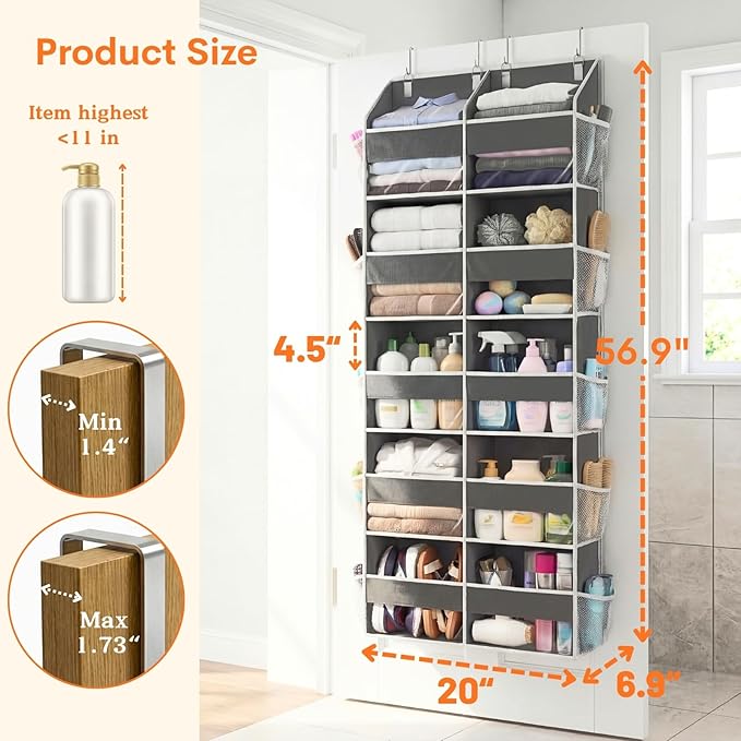 Over the Door Organizer 5 Tiers, Extra Large Behind Door Storage of 10