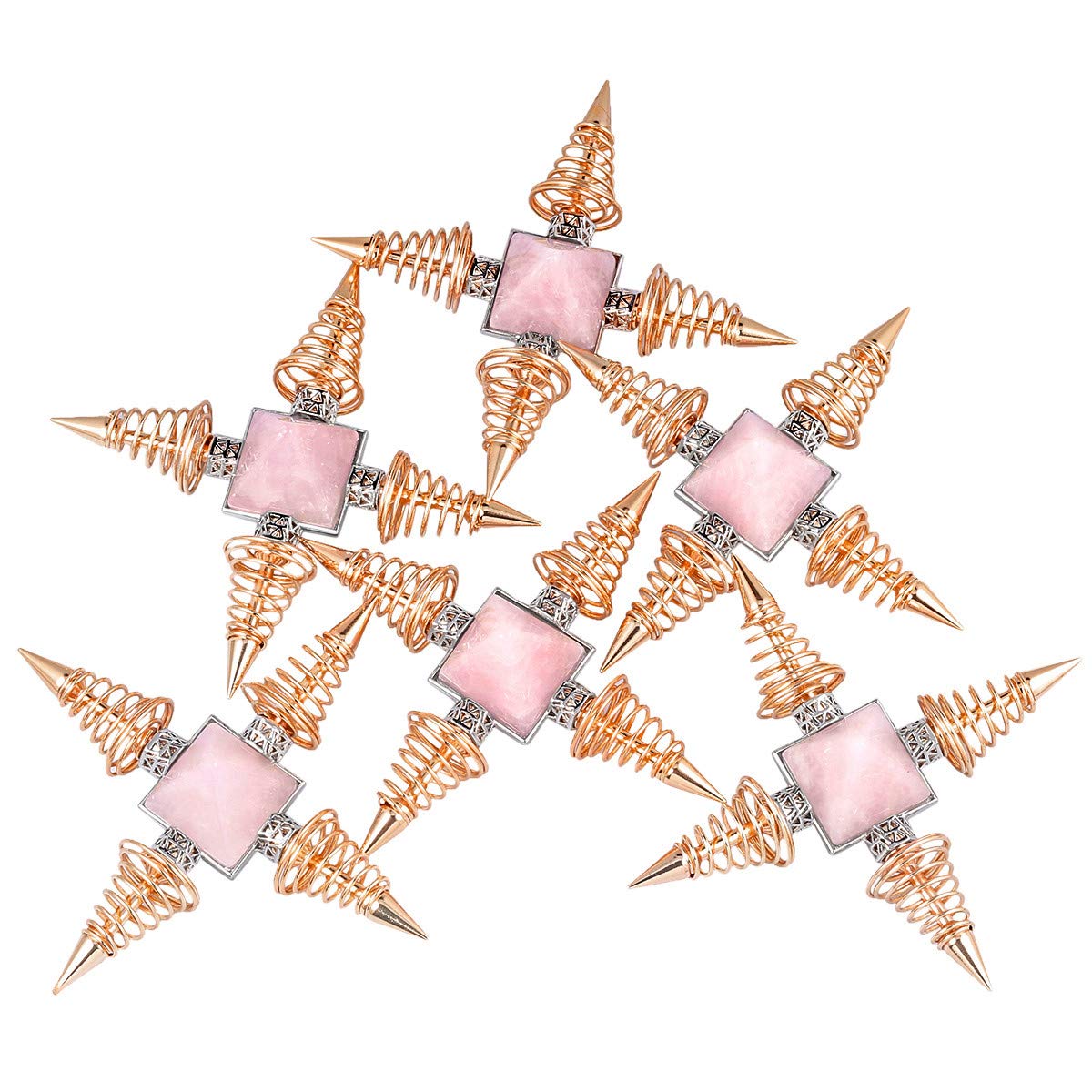 mookaitedecor Rose Quartz Pyramid Healing Crystal Stone Energy Generator with 4 Spiral Copper Points for Reiki Balancing Meditation, Rose Gold Plated