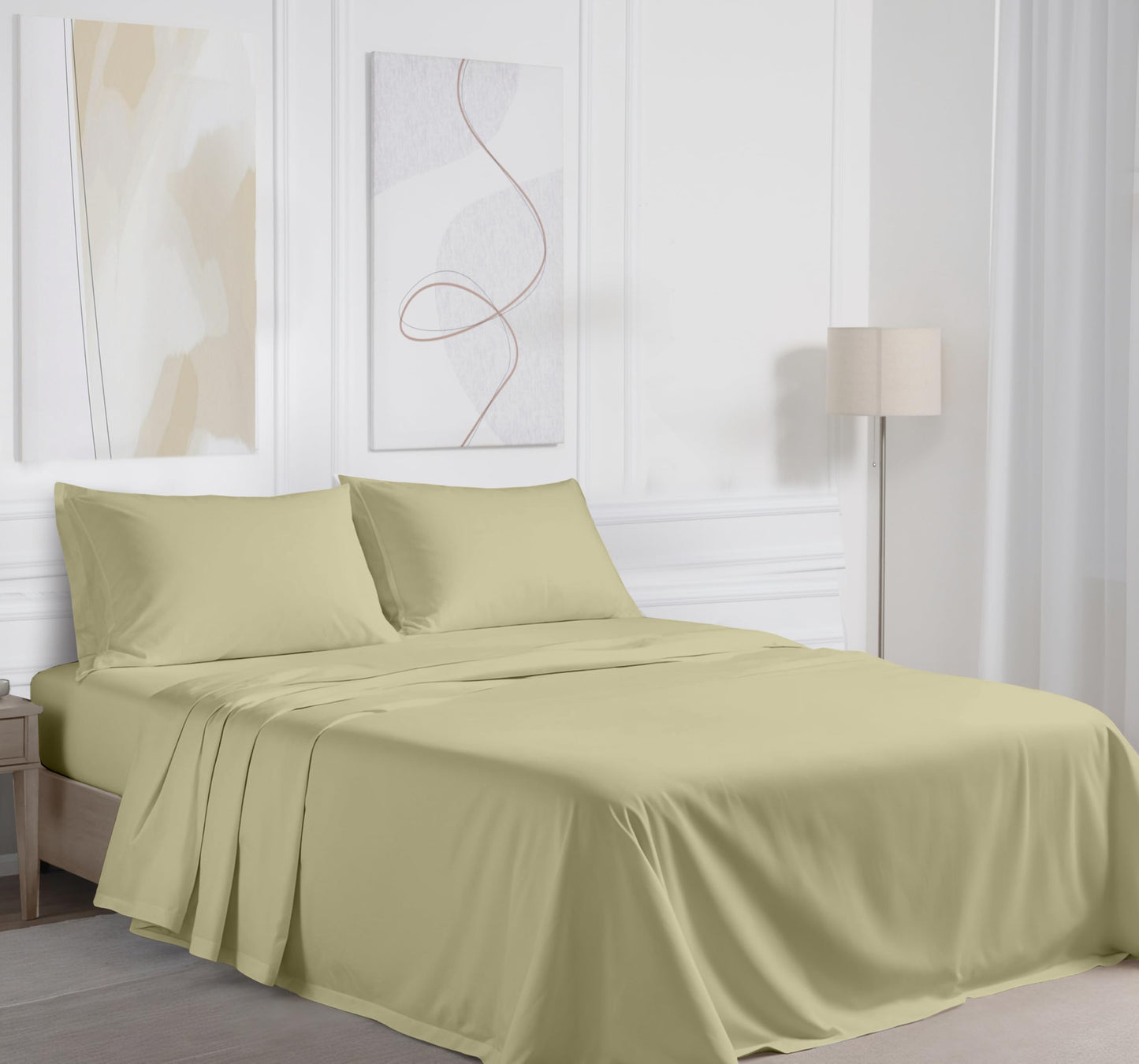 RUVANTI 100% Cotton Percale Sheets Queen Size – Crisp Cooling Bed Sheets for Hot Sleepers, Deep Pocket 16”, Soft Breathable & Durable Hotel-Style 4 Piece Set, Sage Green