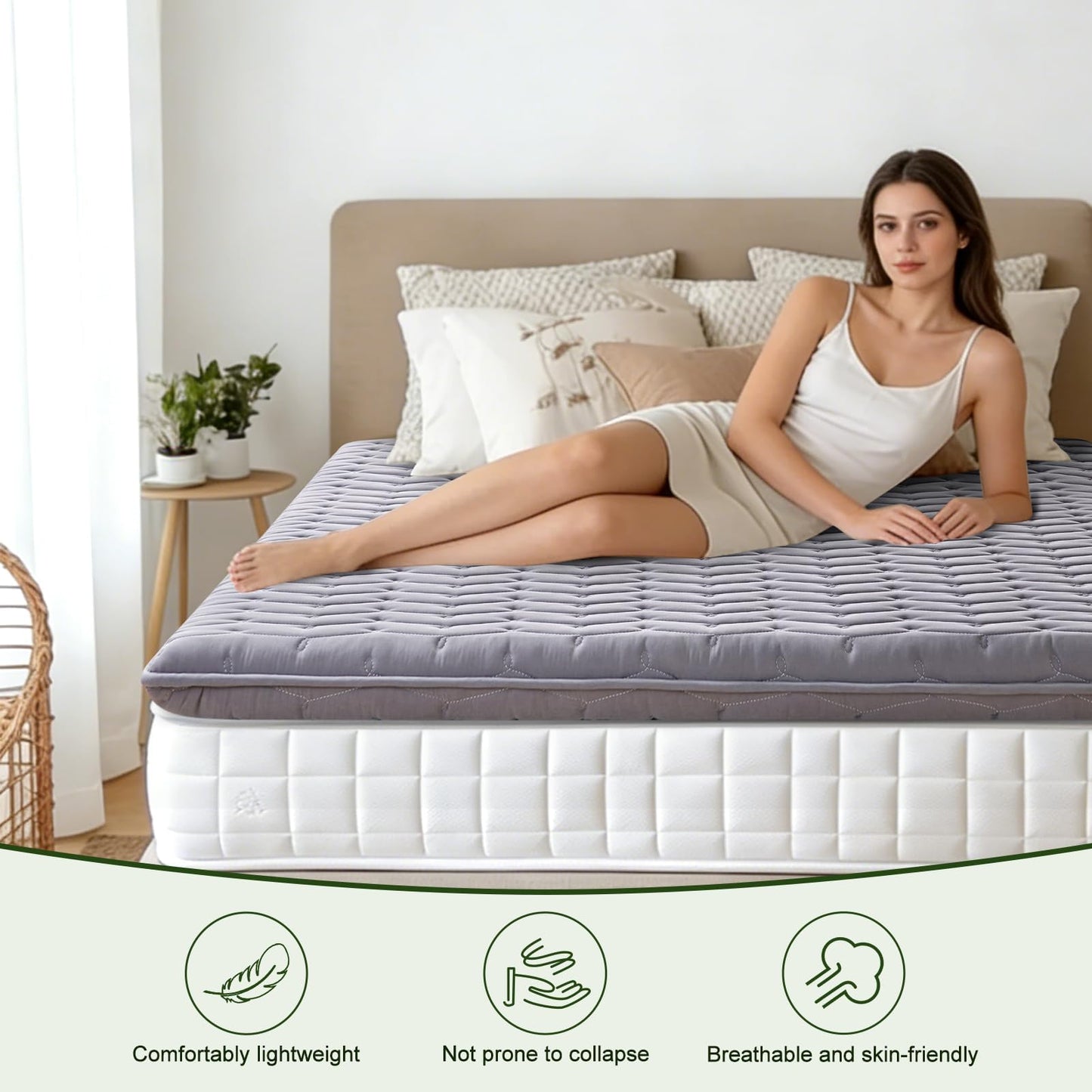 Premium Foam Full Mattress Topper,Firm Mattress Topper for Back Pain,Provide Lasting Support,Thicken Bed Topper,Premium Gray(75×54Inches)