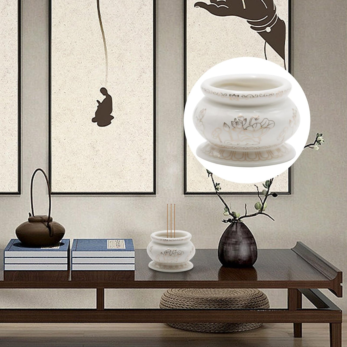 Zreneyfex 4 Inches White Ceramic Incense Small Burner Pot for for Meditation, Prayer & Yoga for Praying Buddha Tibetan Buddhist Altar Incense Censer