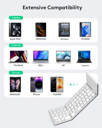 Samsers Foldable Bluetooth Keyboard with Touchpad - Portable Wireless Keyboard with Holder, Rechargeable Full Size Ultra Slim Pocket Folding Keyboards for Android Windows iOS Tablet & Laptop - Black