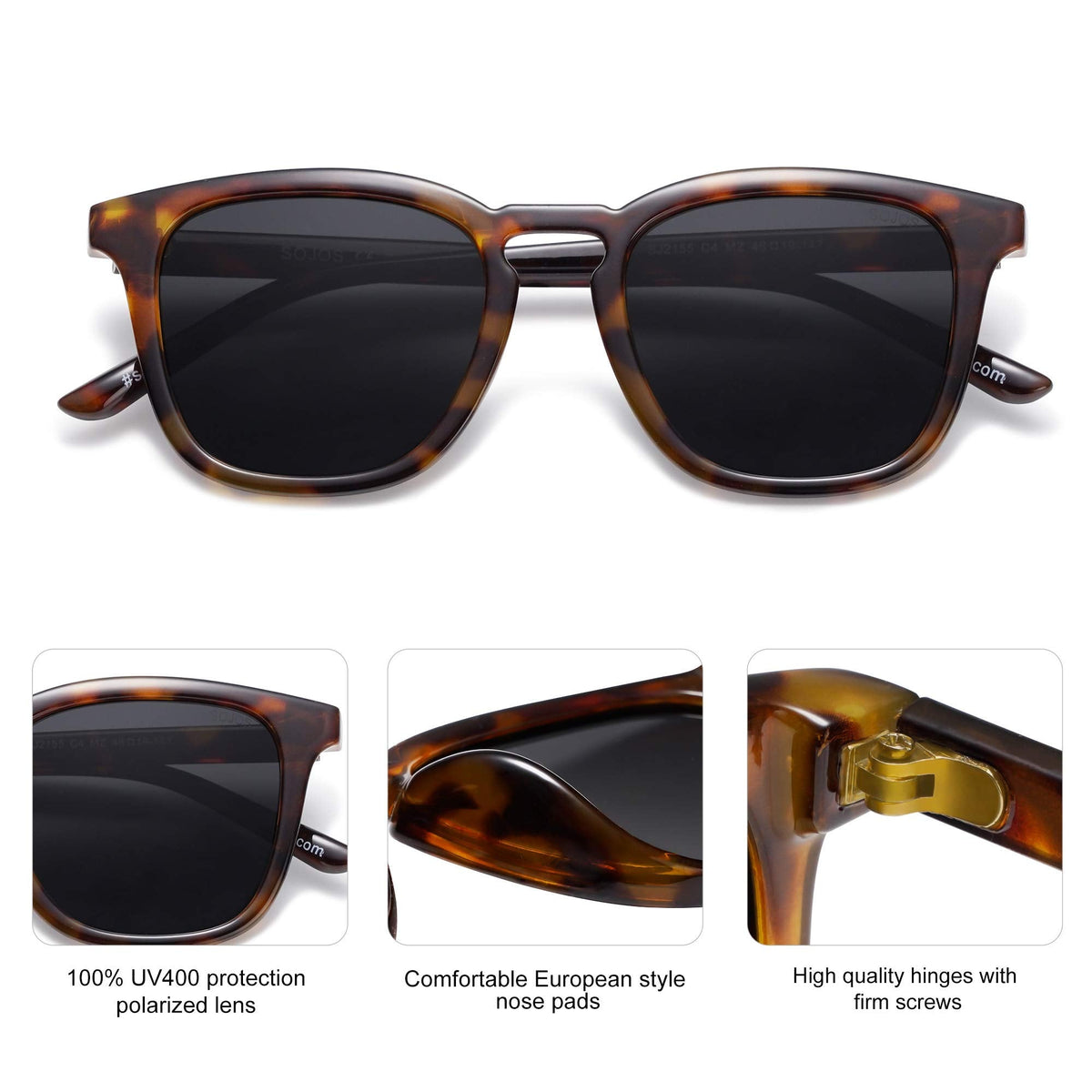 SOJOS Polarized Sunglasses for Women Men Classic Large Vintage Style Shades,Brown Tortoise/Grey