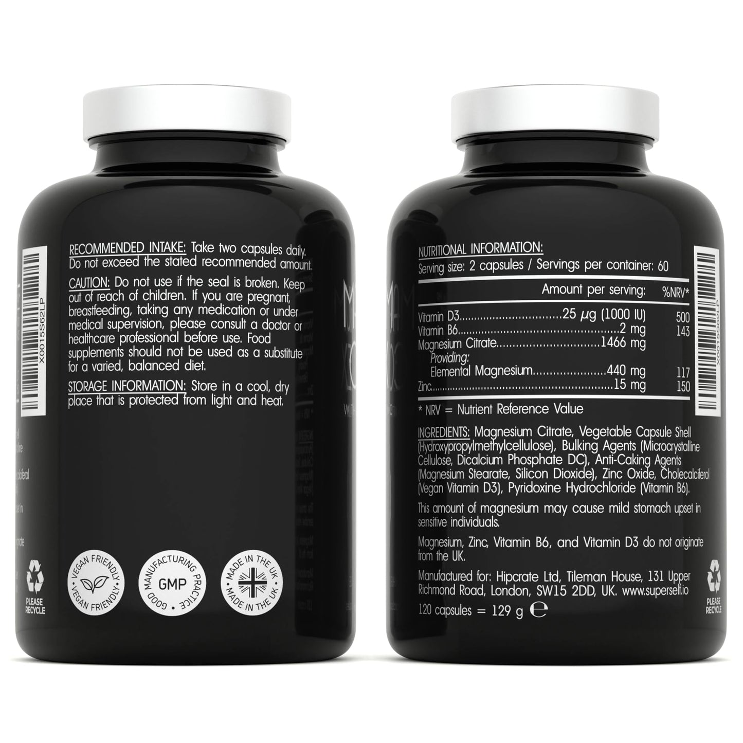 Magnesium Complex 1466mg - Magnesium and Zinc Supplements with Vitamin D3 & B6 - Premium Supplements for Women & Men - High Strength Chelated Citrate Tablets - 120 Capsules - Vegan & UK Made
