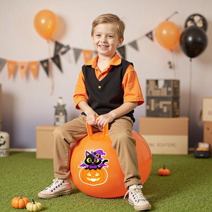 PlayZap Hopper Balls for Kids 3-8, Halloween Orange 18 Inches Bouncy Ball with Handle, Pumpkin Inflatable Bouncing Jumping Toys, Hippity Hop Toys Girls Boys Gifts