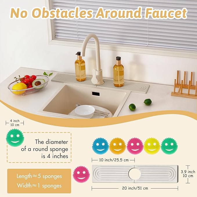 Stone Faucet Mat Handle Drip Catcher, Dish Drying Mat Soap Sponge Holder Tray