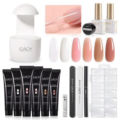 GAOY Poly Gel Nail Kit with U V Light Starter Kit, 6 Pcs Builder Gel Extension Kit for Beginners with Everything Nail Art DIY