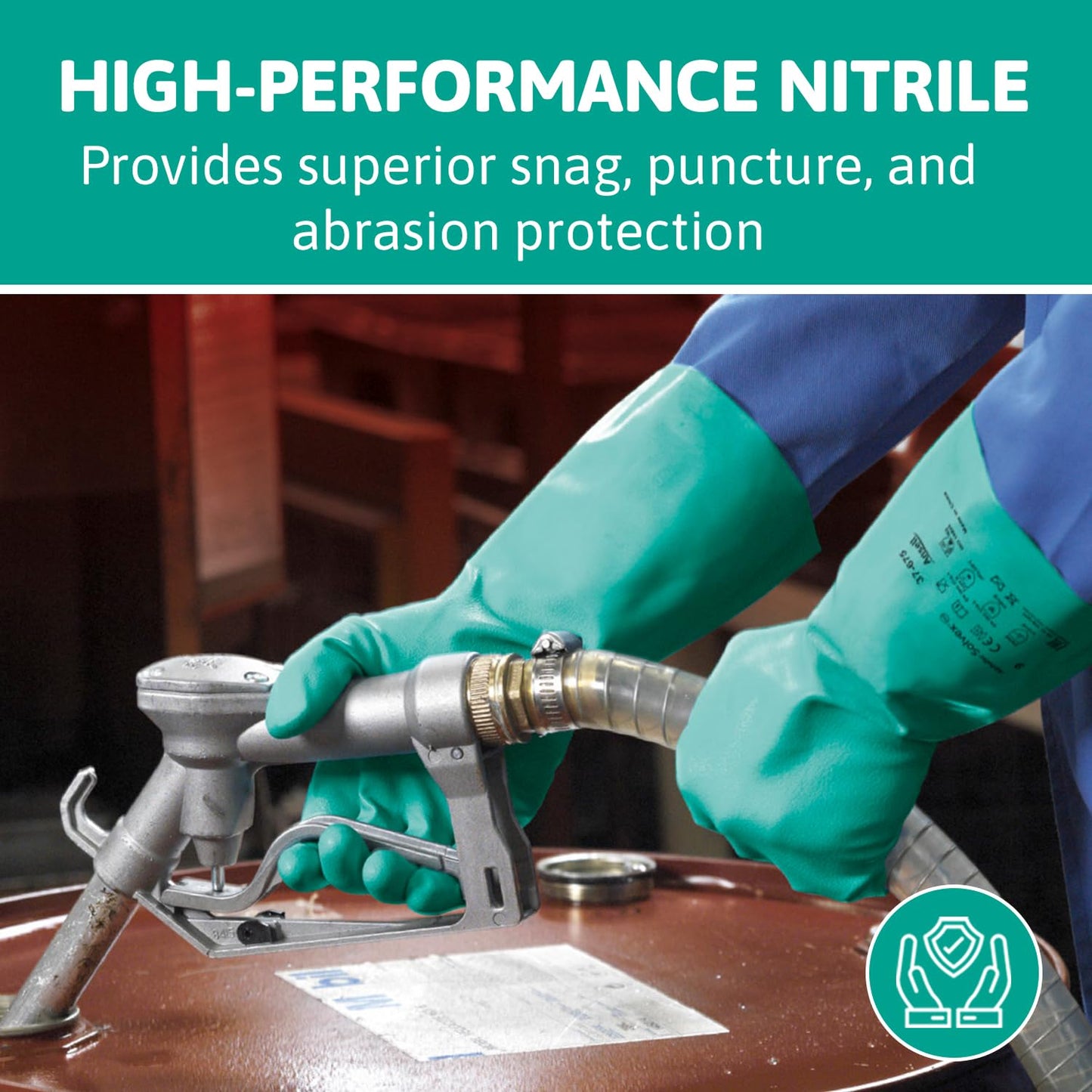 Ansell AlphaTec 37-675, Chemical Resistant Nitrile Gloves, Versatile Waterproof Work Gloves, Food Gloves & Cleaning Gloves with Superior Grip, Latex Free Gloves, Green Nitrile Gloves 2XLarge, 12 Pairs