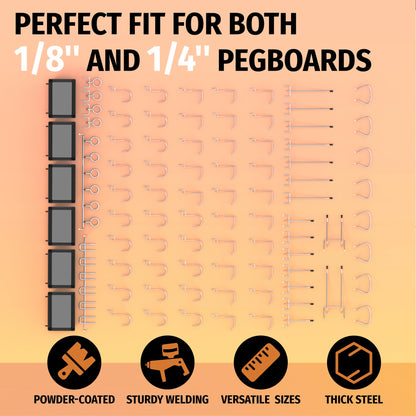 HUHOLE 86 Piece Pegboard Hooks Assortment Kit with Pegboard Bins Garage Tool Organizer Set Fits 1/8 and 1/4 Inch Peg Board Accessories for Workbench Craft Room and Kitchen Storage