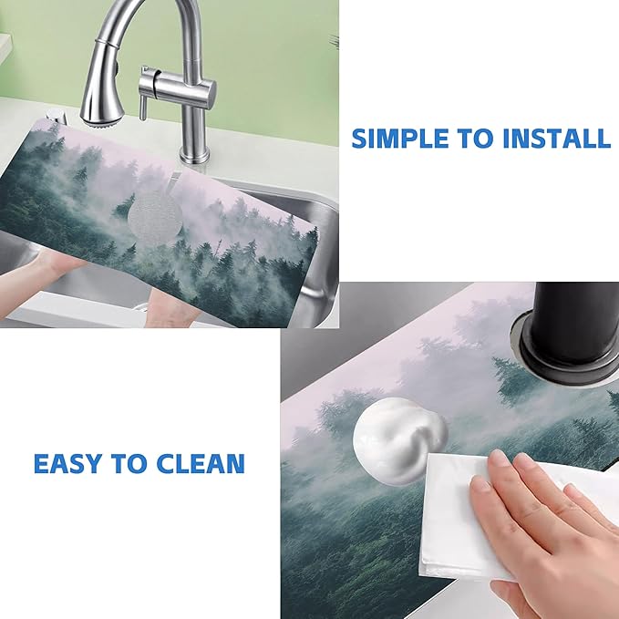 Foggy Forest Dish Drying Mat for Kitchen Sink Splash Guard Behind Faucet Sink