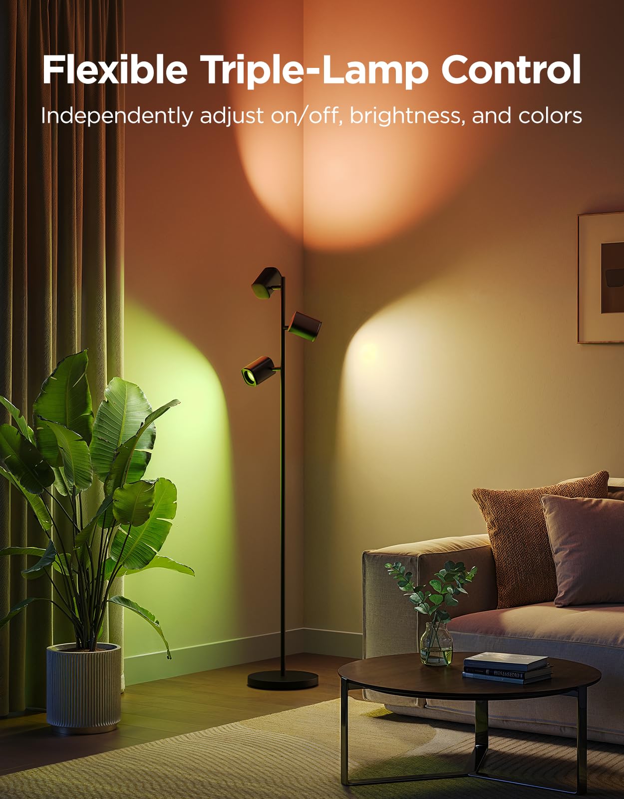 Govee Tree Floor Lamp Compatible with Matter, 3 Rotatable Lights with LuminBlend Technology, Standing Lamp with 64 Dynamic Scenes, Music Sync, Ideal Floor Lamp for Living Room, Bedroom, Office