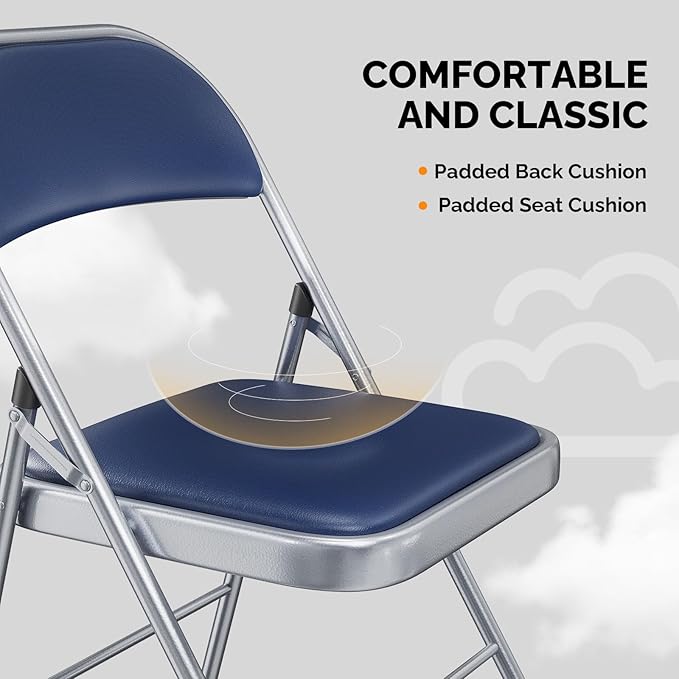 VINGLI 20 Pack Folding Chairs with Padded Seats, Metal Frame with Pu Leather Seat & Back, Capacity 350 lbs, Blue
