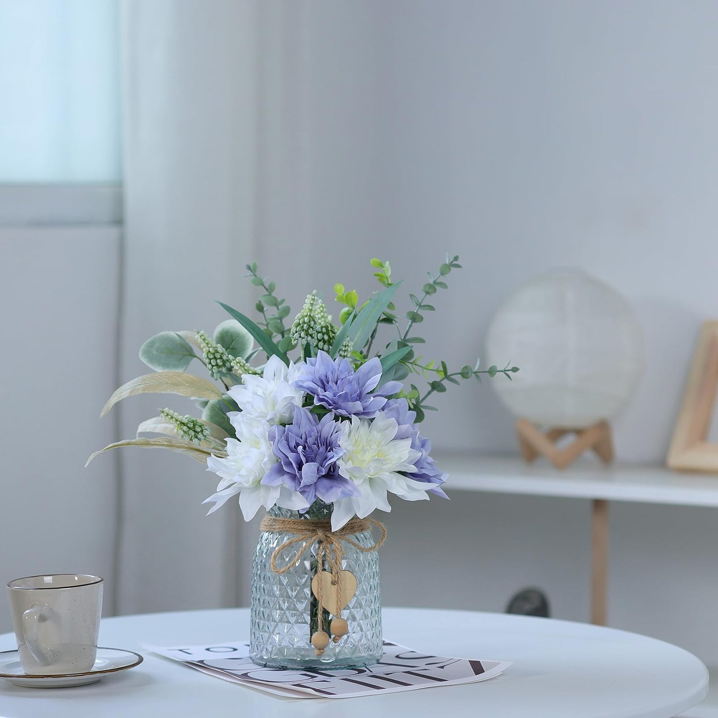 Faux Flowers with Vase,Artificial Silk Flowers in Vase, Fake Plant Eucalyptus and Willow,Flower Arrangement for Home Farmhouse kitchen Dining Table Centerpiece Decorations Table Decor (Dusty Purple)