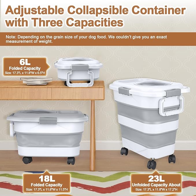 Dog Food Storage Container，10-25 lbs Airtight Collapsible Cat Food Storage