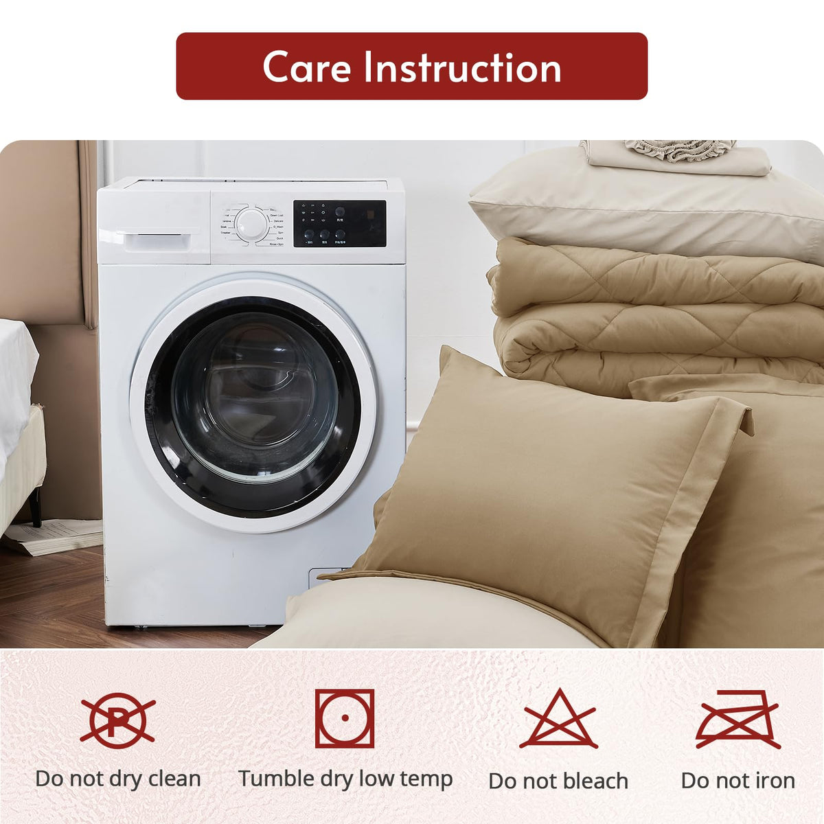 MUXHOMO 7 Pieces Queen Comforter Set, Reversible Bed in a Bag Queen Size, All Season Bedding Set with Comforter, Flat Sheet, Fitted Sheet, Pillowcases & Shams, Khaki & Linen
