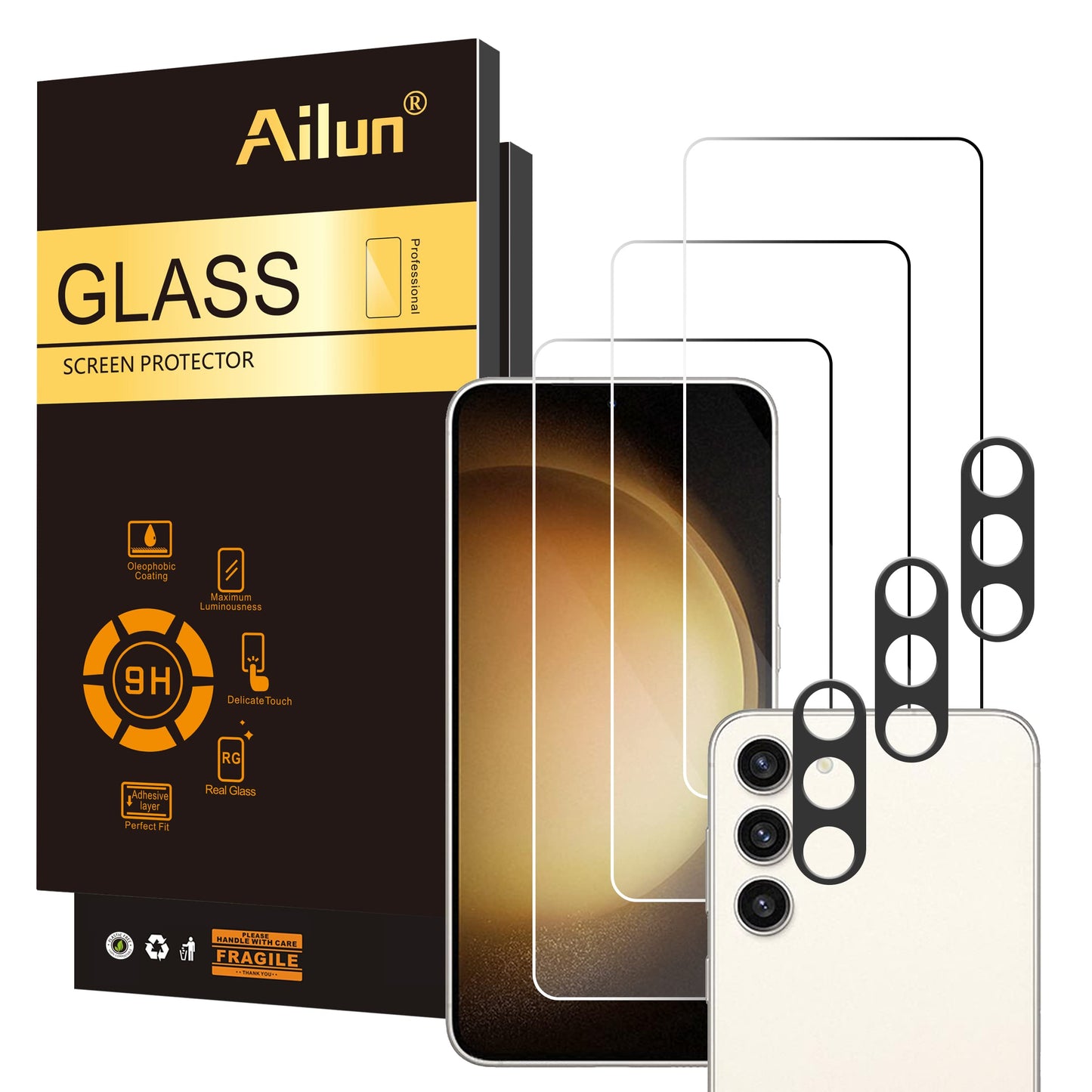 Ailun Screen Protector for Galaxy S22+/S22 Plus 5G 6.6 Inch Display 3Pack + 3Pack Camera Lens Tempered Glass Fingerprint Unlock 0.25mm Clear Anti-Scratch Case Friendly [Not For S22 Ultra]