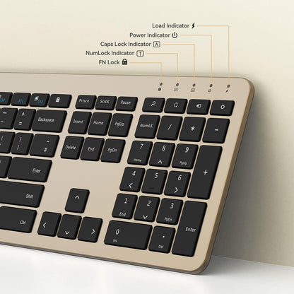 seenda Wireless Keyboard and Mouse Set, SK38 Ultra Slim Quiet USB Wireless Keyboard and Mouse Full Size QWERTY UK Layout with Numeric Keypad for Windows PC, Laptop, Computer, Black and Gold